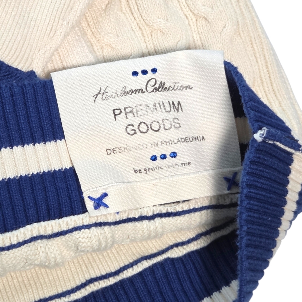 We The Free Varsity Cardigan Ecru Blue Cable Knit Oversized Collegiate S NWOT - Picture 7 of 15